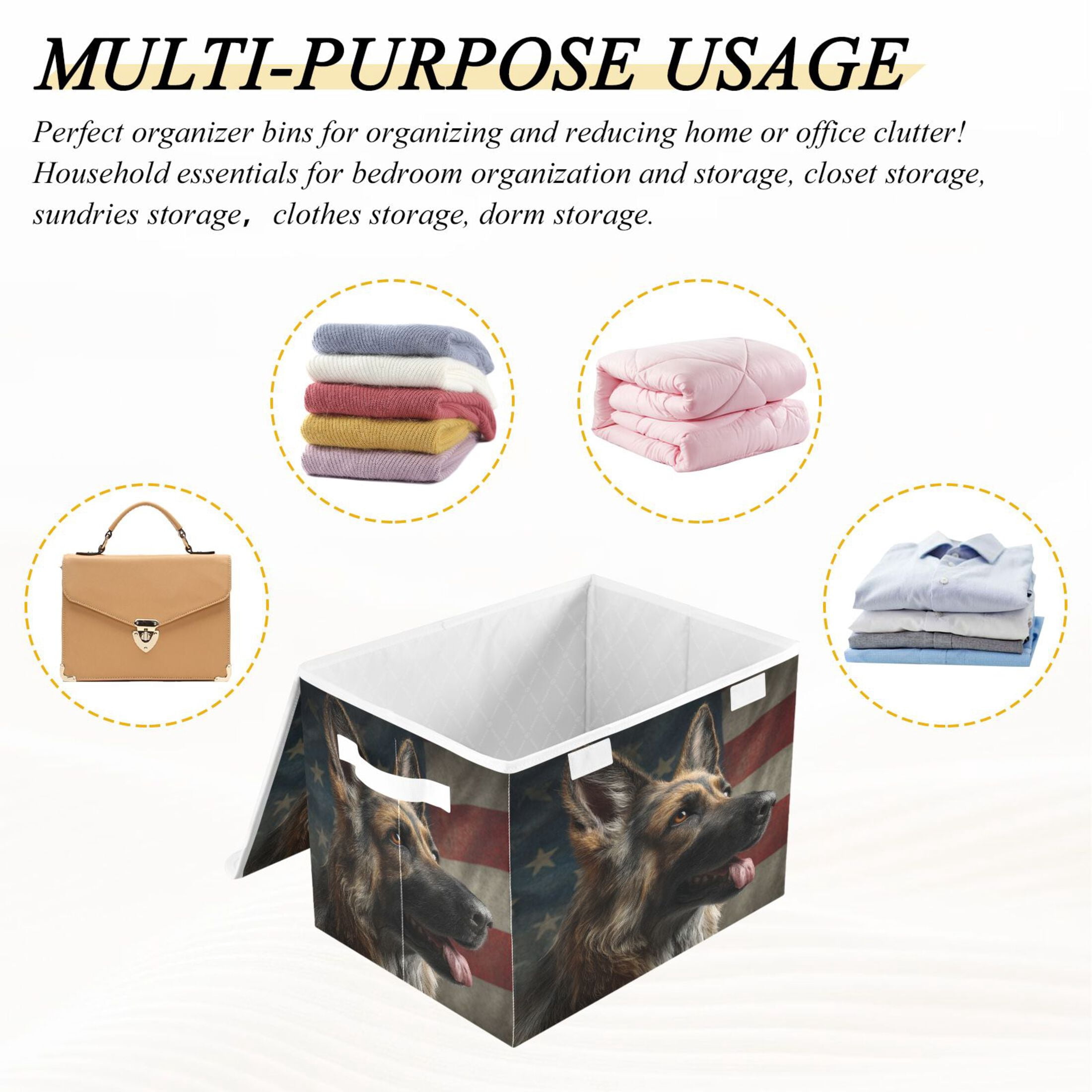Storage Box With Lid 16.5x12.6x11.8In Lidded Home Storage Bins Foldable Stacked Household Storage Box German Shepherd Photo