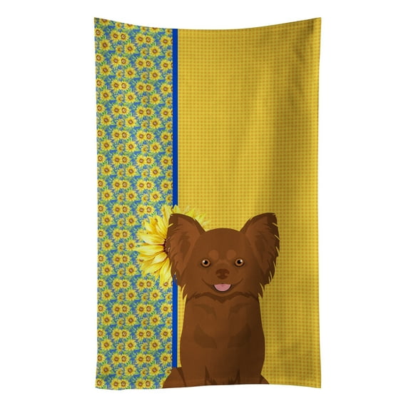 Summer Sunflowers Longhaired Chocolate Chihuahua Kitchen Towel