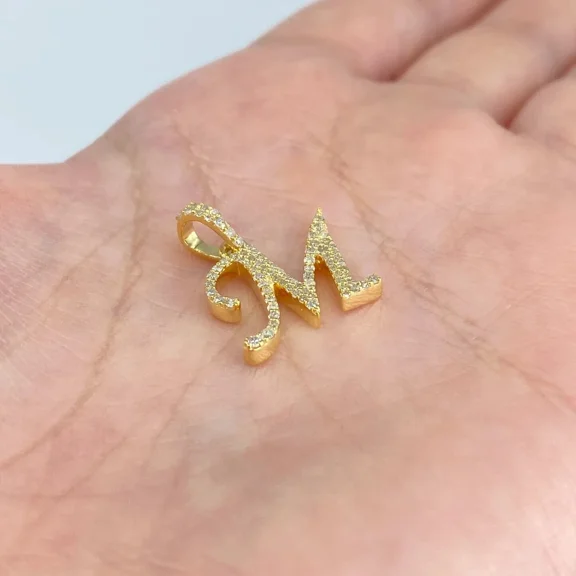 1Ct Round Lab-Created Diamond Initial "M" Letter Pendant 14k Yellow Gold Plated