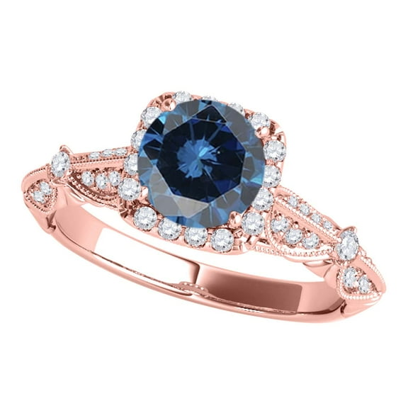 Aonejewelry 1.30 Ct. Ttw Halo Blue Diamond Engagement Wedding Ring Crafted In 14k Solid Rose Gold