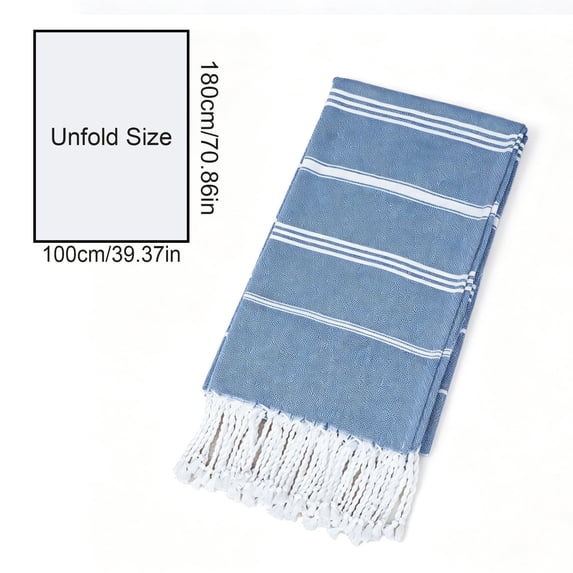 Beach Towel with Tassels, Striped Quick Dry Lightweight, 100x180cm for Travel Swimming Pool Camping Picnic