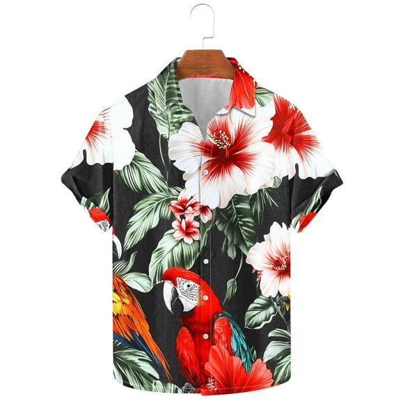 Kalauyu Mens Hawaiian Shirt Short Sleeve Button Down Shirts Tropical Floral Summer Beach Shirts