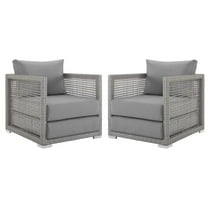 Home Square 2 Piece PE Wicker Rattan Patio Chair Set in Gray