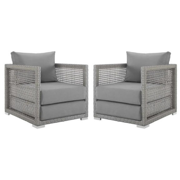 Home Square 2 Piece PE Wicker Rattan Patio Chair Set in Gray
