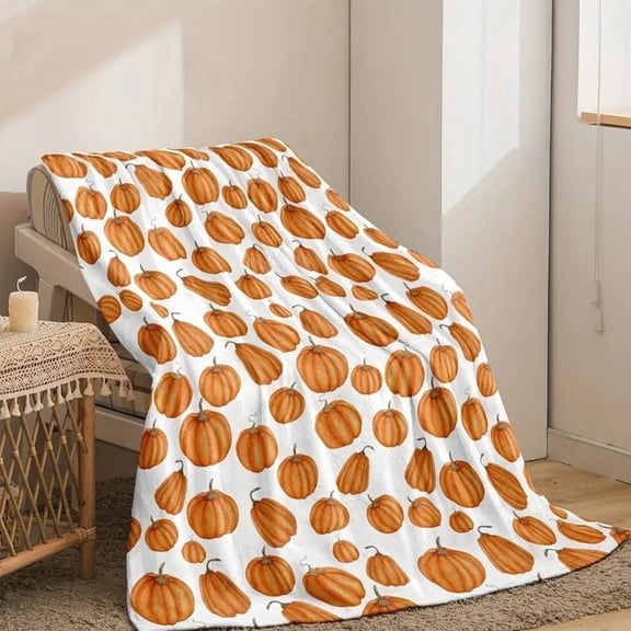 Pumpkin Print Cozy Blanket - Fall Thanksgiving & Christmas Plush Throw - Seasonal Holiday Gift & Home Decor - Soft Couch Bed Blanket for Autumn Winter,25*39In