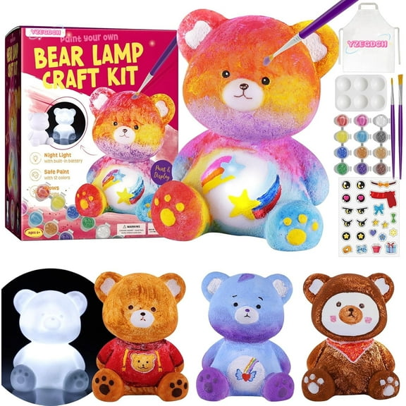 Gift Clearance! Paint Your Own Bear Lamp Kit, Art Supplies Bear Painting Kit for Kids 6-12, Arts and Crafts for Kids Ages 8-12, Bear Toy Girls Boys Birthday Christmas Gifts Ages 3 4 5 6 7 8 9 10 11