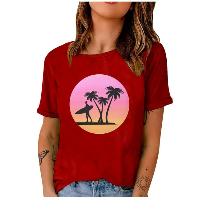 Birdeem Mode Femme Imprimé Col Rond Manches Courtes T-Shirt Blouse Ample