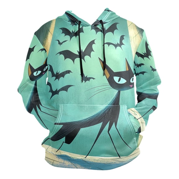 Cartoon Black Cat and Bat Men’s Hoodies Sweatshirt Fleece Jackets Long Sleeve Sweatshirts
