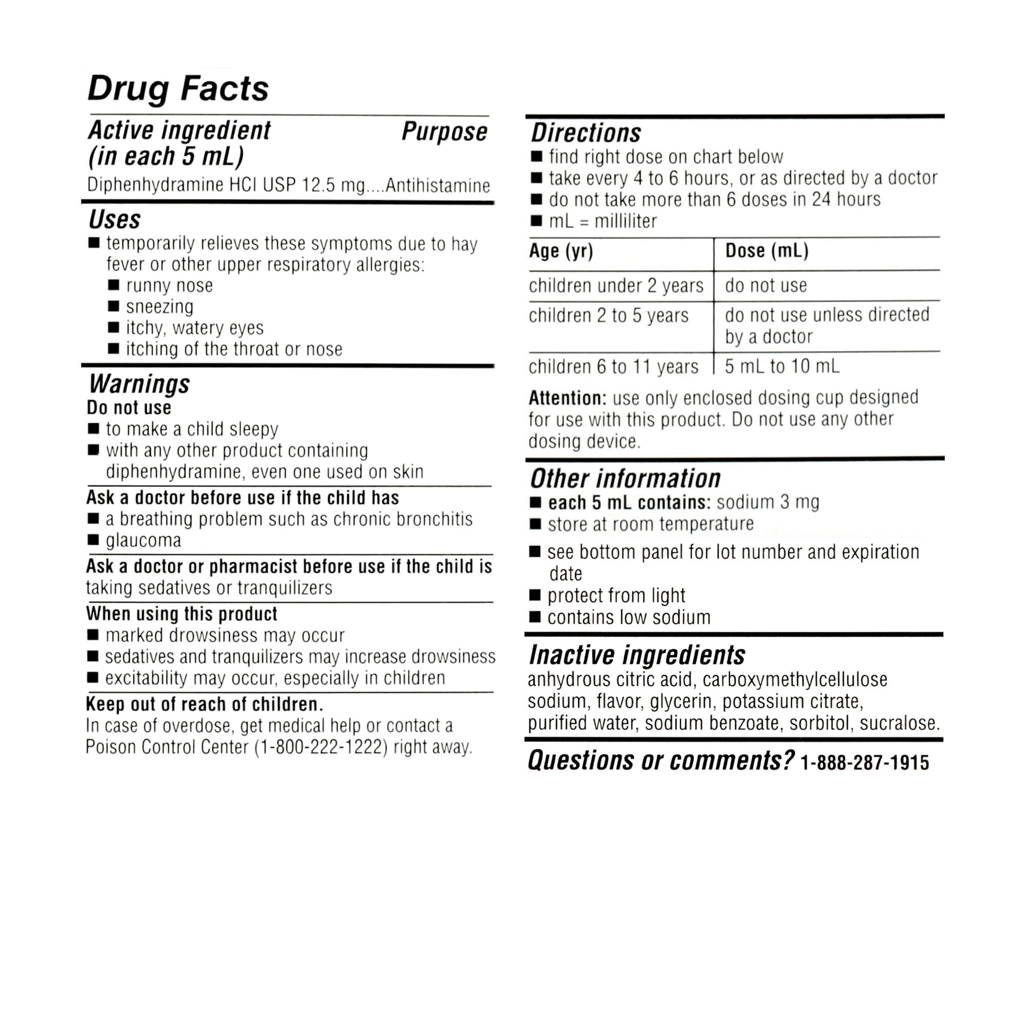 Equate Children's Allergy Relief Diphenhydramine HCl Antihistamine Oral Solution, Natural Cherry Flavor, 4 fl oz