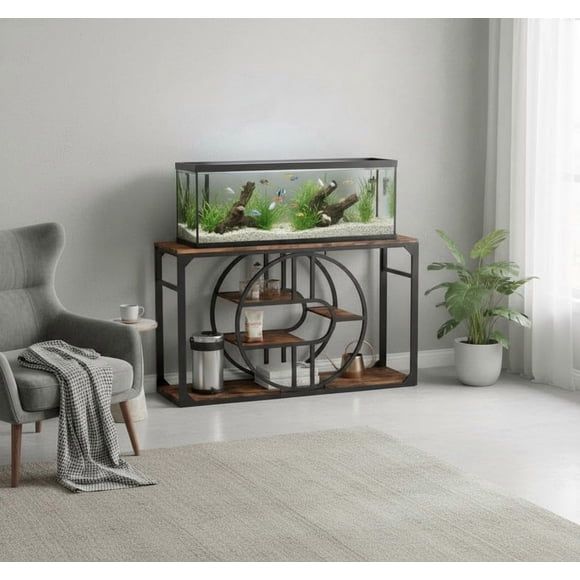 Heavy-Duty Metal Aquarium Dining Table Stand – Multi-Tier Storage Cabinet & Power Outlets – Anti-Tip Frame – Fits 55-75 Gallon Fish Tank, Turtle, or Reptile Terrarium – Vintage Color
