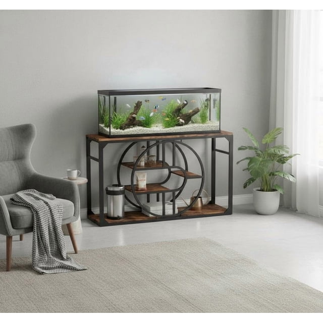 Heavy-Duty Metal Aquarium Dining Table Stand – Multi-Tier Storage Cabinet & Power Outlets – Anti-Tip Frame – Fits 55-75 Gallon Fish Tank, Turtle, or Reptile Terrarium – Vintage Color