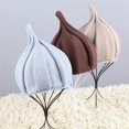 thumbnail image 4 of Warm Flower Cap Pointed  Adult Knitted Solid Color Twisted  Woman  Winter Hat - Coffee, 4 of 6