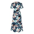 thumbnail image 5 of Penkiiy Women's Round Neck Short Sleeved Mid Calf Double Pocket Floral Print Dress Short Sleeved Round Neck Dress 2XL Navy, 5 of 5