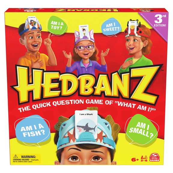Spin Master Games, Hedbanz 3rd Edition with New Cards & Headbands, Picture Guessing Card Game, Quick Questions & Fast Fun, Easy to Play for Family & Kids, 2-6 Players, for Ages 6 & Up