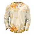 thumbnail image 2 of Dwelliawo Men Autumn Maple Leaf Crew Neck Sweatshirt Long Sleeve Pullover 3D Knit Print Soft Relaxed Fit Casual Top For Outdoor Walk Daily Lounging Yellow L, 2 of 5