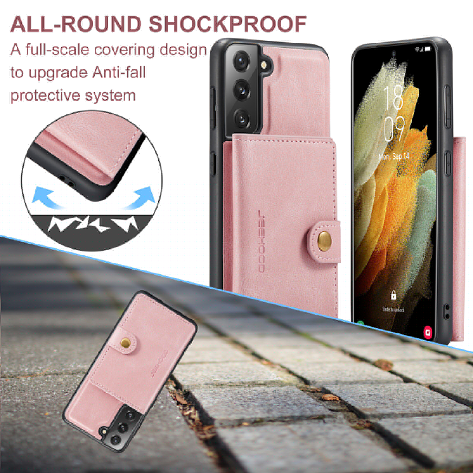 thumbnail image 6 of for Samsung Galaxy S25 Case with Detachable Magnetic Card Holder,Vintage PU Leather Back Flip Wallet Case,RFID Blocking Kickstand Protective Cover For Samsung Galaxy S25,Pink, 6 of 6