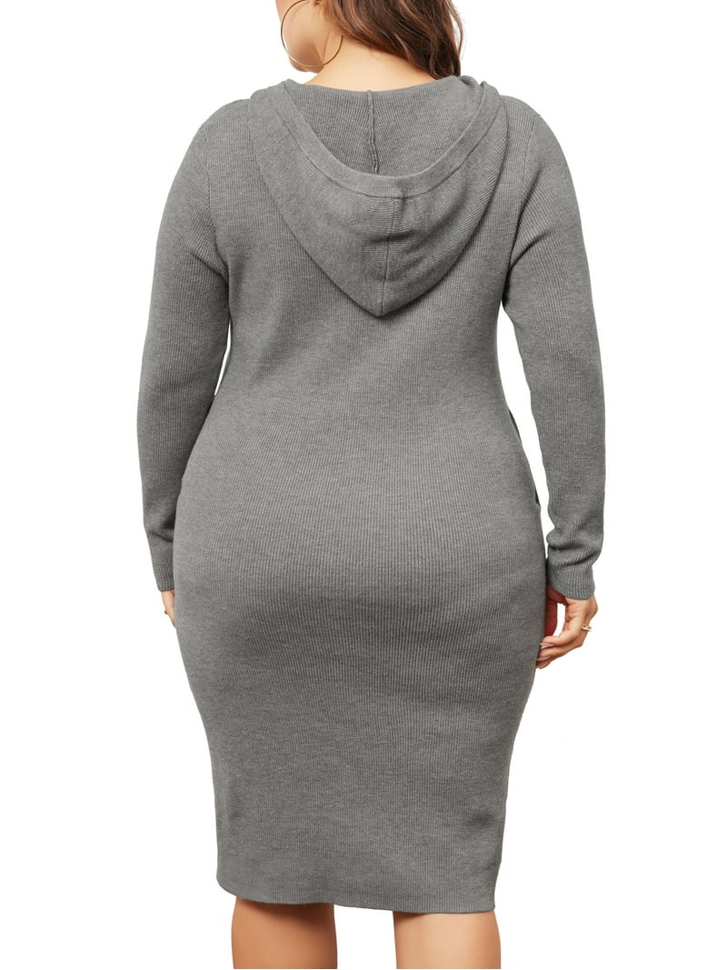 Agnes Orinda Plus Size Sweater Dress for Women Long Sleeve Hooded Midi Dresses 3X Grey