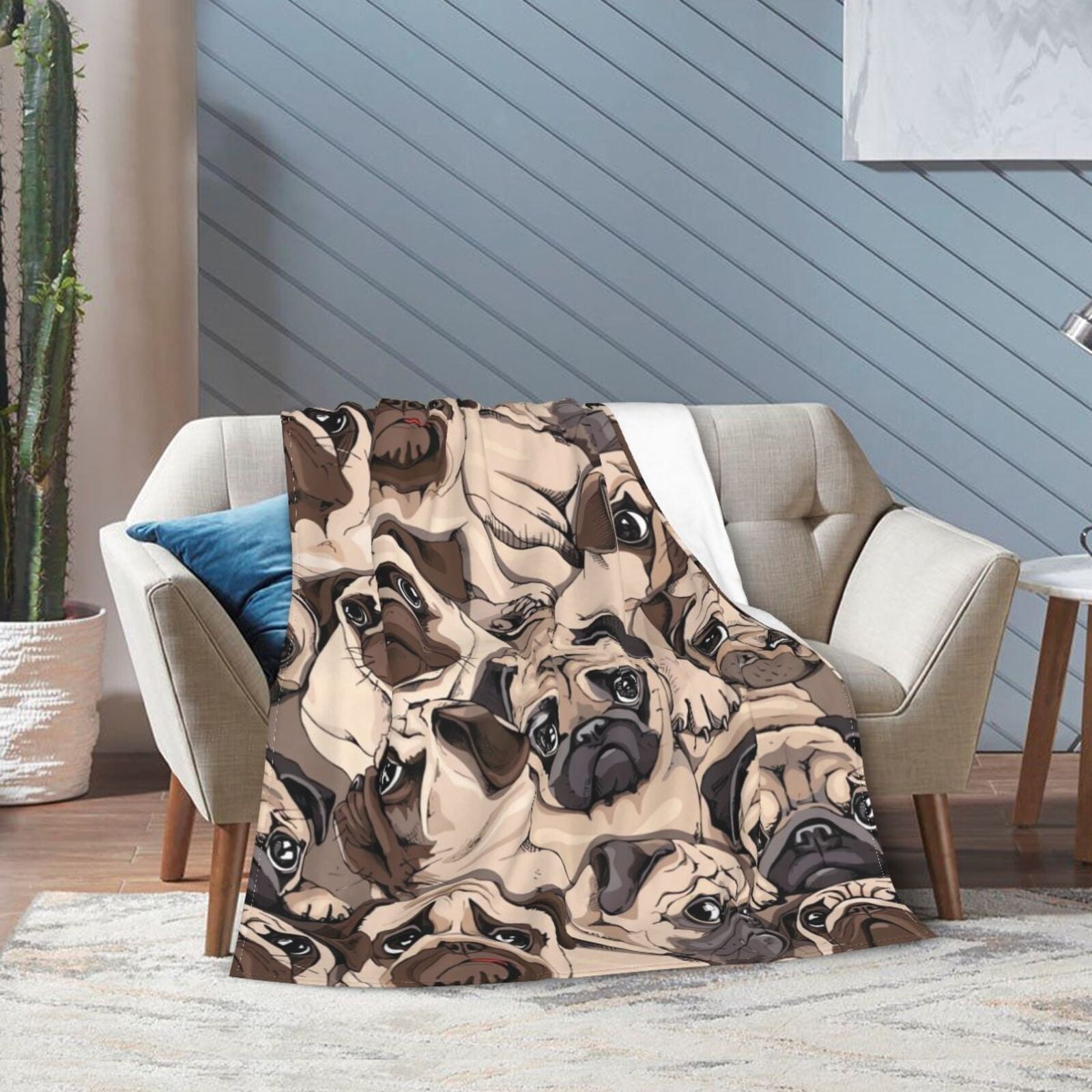 Wijzvio Pug Dog Throw Blanket Soft Fuzzy Fleece Blanket For Couch Bed Living Room Decoration 50"X40"