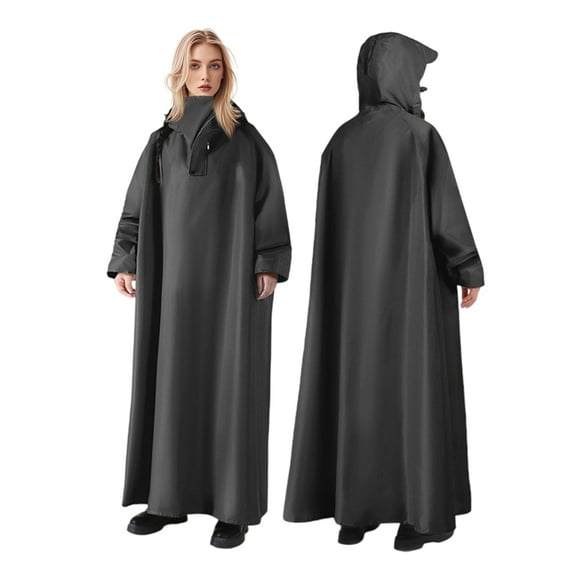 Leyeet Full-Length Waterproof Raincoat, Hooded Rain Poncho with Ankle-Length Oxford Fabric, Reusable Outdoor Rain Jacket for Adult Rainday Outdoor Activity, Men and Women Universal, Black
