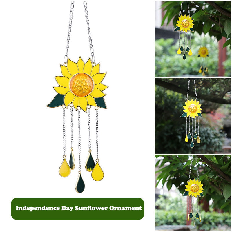 Hotar Beautiful Stained Glass Sunflower Window Hanging Panel Decoration with Chain for Home Ornament 