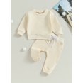thumbnail image 3 of 2PCS Toddler Boy Girl Fall Outfit 6M 12M 18M 24M 3Y Unisex Baby Solid Color Clothes Long Sleeve Sweatshirt Tops Drawstring Pants Sets, 3 of 10