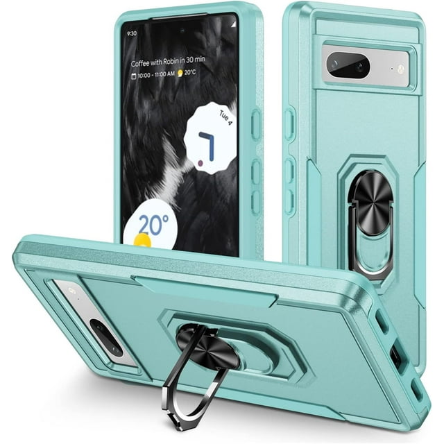 KOMI pour Google Pixel 8, Étui avec Protecteur d'Écran, Béquille Anneau Réglable à 360° Intégrée, Protection Militaire, Armure Antichoc - Vert