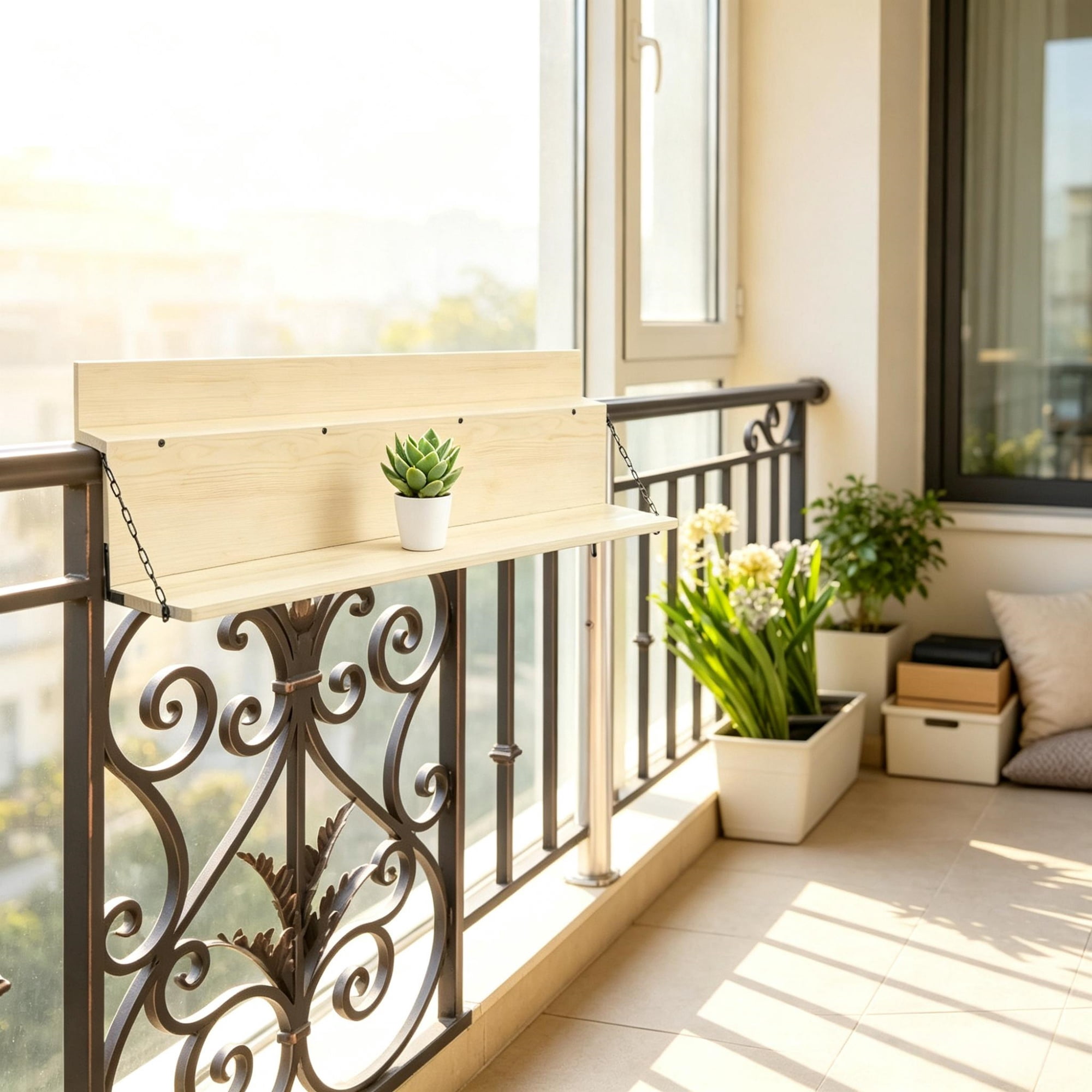 Hanging Balcony Table, Foldable Railing Bar, Fits up to 3.9 Inches, Space-Saving