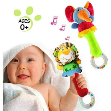 baby soft rattle, baby growing up holding baby toys, cute stuffed animals with sound, suitable for 3, 6, 9, 12 months old babies and newborn gifts (2 pieces)