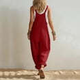 thumbnail image 6 of BLTIBY Summer Jumpsuits for Women Cotton Linen Casual Sleeveless Wide Leg Overalls Jumpsuit Trendy Beach Vacation Outfits with Pockets Red XXL, 6 of 7