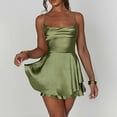 thumbnail image 6 of Riforla Women Soild Backless Short Romper Satin Dress Cowl Neck Tie Ruffle Layer Spaghetti Strap Jumpsuit Mini Dress Summer Elegant Lady Style Dress Dresses for Women Green S, 6 of 7