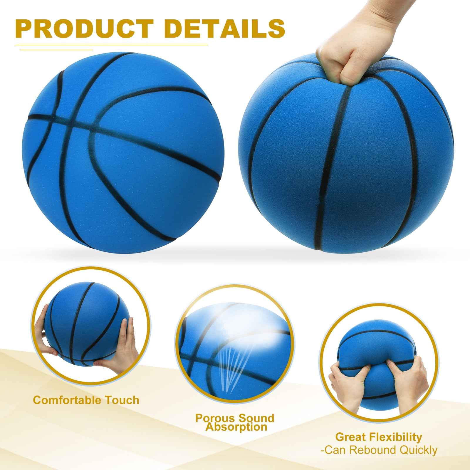 Uxcell Silent Basketball, Size 3 No Noise High-Density Foam Dribbling Indoor Basketball for Quiet Dribbling and Indoor Training, Blue
