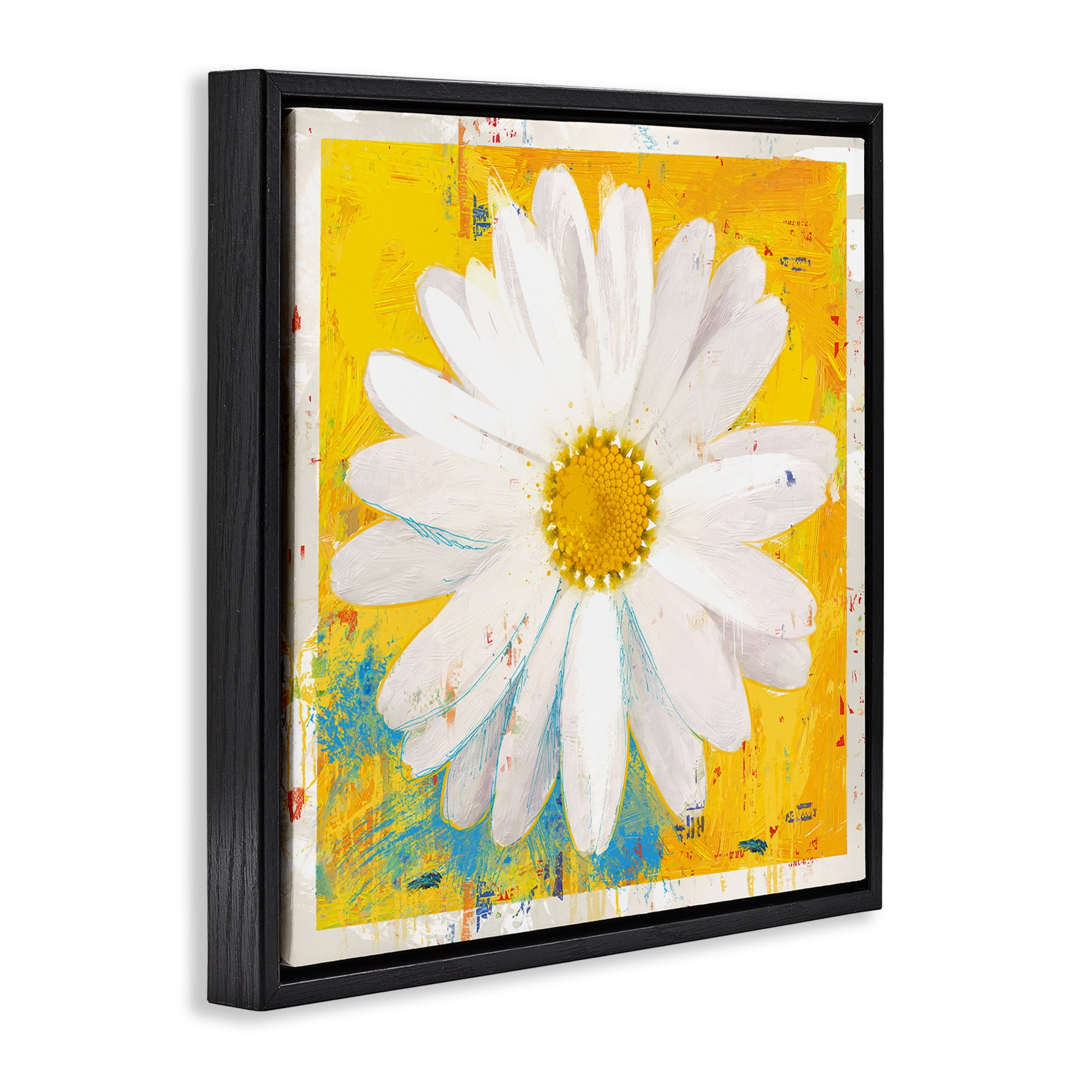 Stupell Industries Violet's Daisy on Yellow Black Framed Floater Canvas Wall Art, design by Porter Hastings
