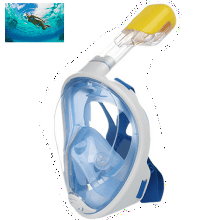 BCU 180 Degree Panoramic Full Face Snorkel Mask for Adults or Kids, Smart Easy Breathe Anti-Fog and Anti-Leak Technology - Blue/ Black (Best Full Face Snorkel)
