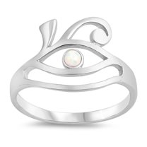 CHOOSE YOUR COLOR White Simulated Opal All Seeing Eye Ring 925 Sterling Silver Evil Wave Band CZ Female Size 8