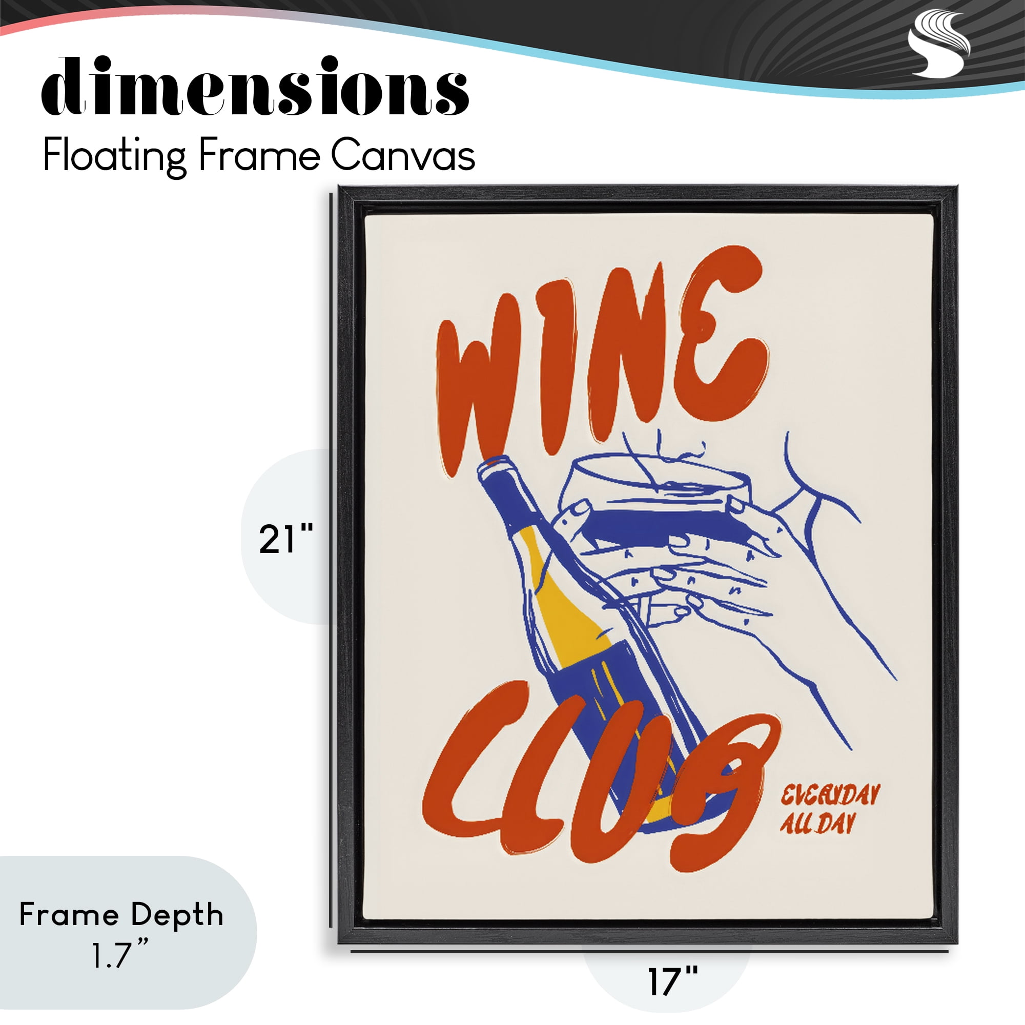 Stupell Industries Wine Club Every Day Black Framed Floater Canvas Wall Art, design by The Prints Vibe