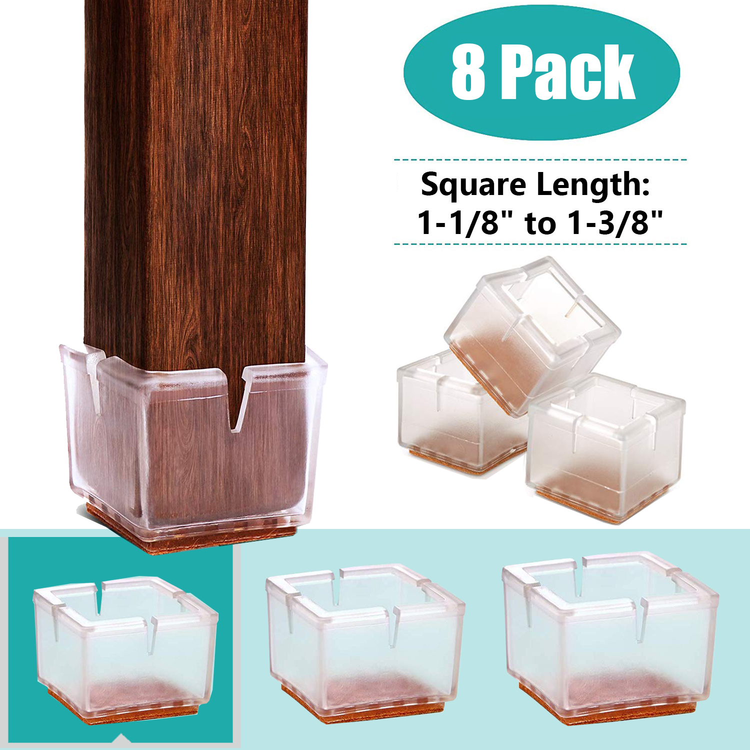 8 Pack Chair Leg Caps Square Silicone Furniture Table Feet Covers