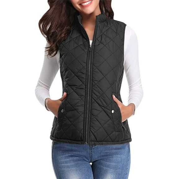 YDFCWXW Women's Vest,Stand Collar Lightweight Zip Quilted Vest for Women Black, XL