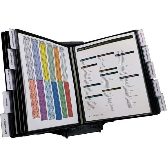 AdjustaView 10-Pocket Desk Reference Organizer with Easy-Load Pockets and Compact Weighted Base for Maximum Stability (Colored Pockets)