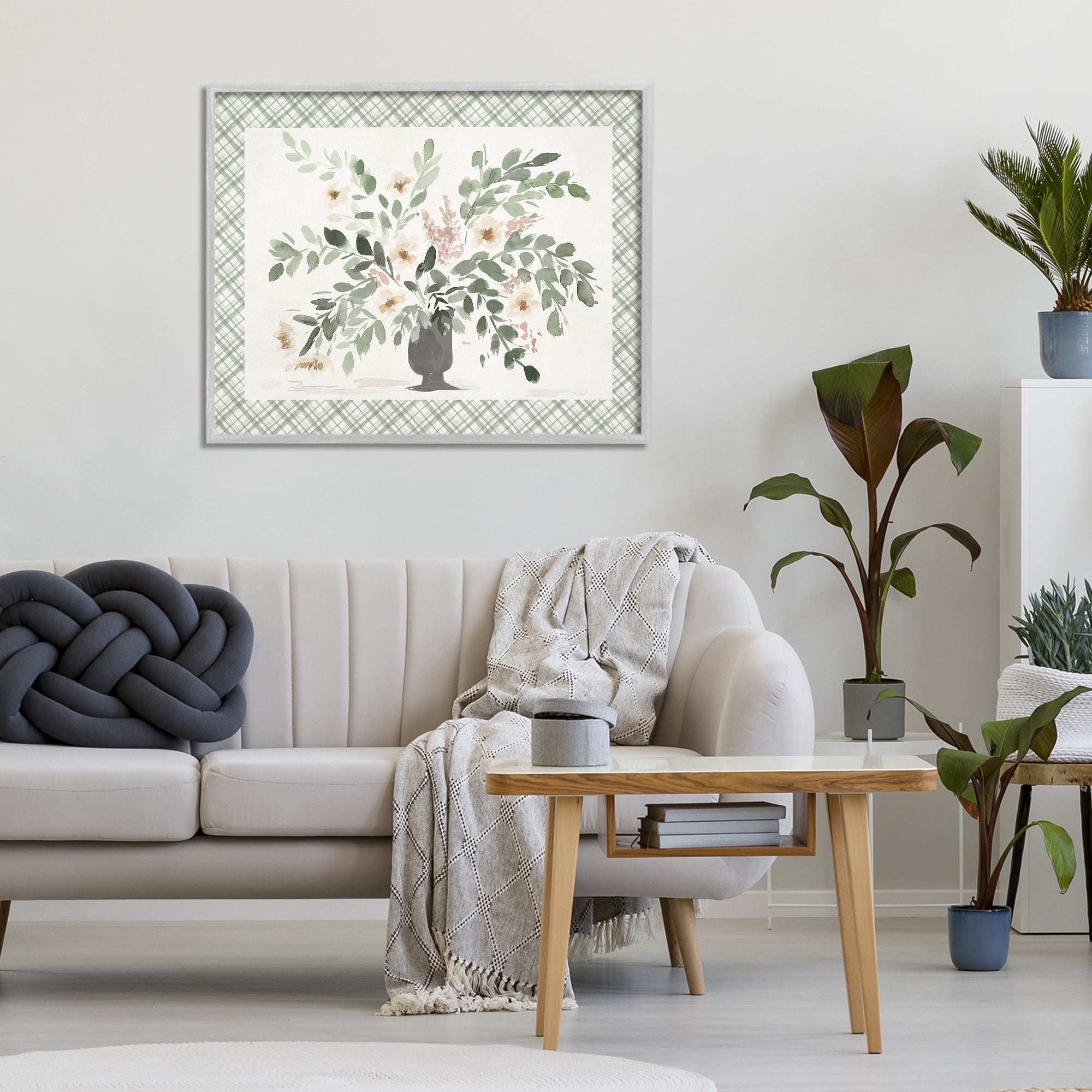 Stupell Industries Springtime Bouquet on Plaid Gray Framed Giclee Art, design by Lucille Price