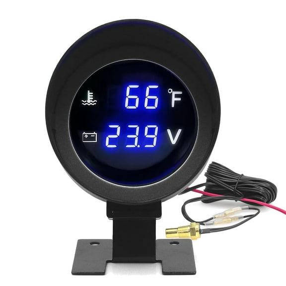 BLLYOGU 2-in-1 Digital Water Temperature & Voltage Gauge for Cars, Trucks, Boats - 2" 52mm Blue LED Display, 12V/24V Compatible - Automotive Engine Monitoring Tool