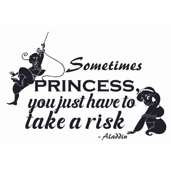 Aladdin And Princess Jasmine Wall Art Decal - Sometimes Princess You Just Have To Take A Risk | 14" x 20" DIY Removable Aladdin Movie Quotes Vinyl Home Decor Stick And Peel Adhesive Decoration Sticker