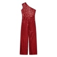 thumbnail image 5 of vastwit Kids Girls Wide Leg Jumpsuit Sequin Sleeveless One Shoulder High Waist Party Romper Playsuit Burgundy 10, 5 of 7