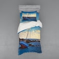 thumbnail image 1 of Ambesonne Nautical Bedding Set 3 Pcs, Yacht on Rocks Harbor, Twin XL, Blue Brown, 1 of 3
