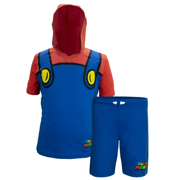 Nintendo Super Mario and Luigi Men's Halloween Hoodie T-Shirt and Shorts with Lightweight Short Sleeve for Kids, Boys 2t-16