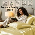thumbnail image 4 of Amay Luxury Satin Silk Bed Sheet Set - 4 Piece Bedding Set with Fitted Sheet, Flat Sheet & 2 Pillowcases - Ultra Soft, Smooth, Wrinkle Resistant ( Short Queen, Gold), 4 of 5