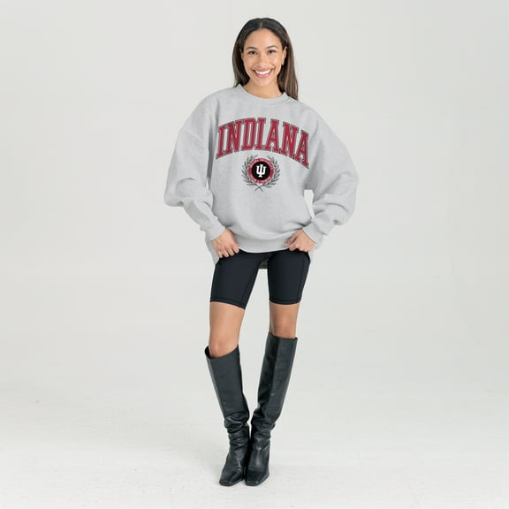Women's Gameday Couture Ash Indiana Hoosiers Oversized Tradition Refined Premium Fleece Sweatshirt