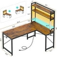 thumbnail image 2 of L Shaped Desk with Hutch, 45.3” Reversible Home Office Desk, L Shaped Gaming Desk with LED Lights, Power Outlet, Storage Shelves and Hooks for Small Space, Rustic Brown, 2 of 7
