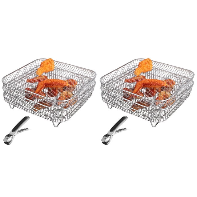 6 Pcs Stackable Air Fryer Racks with Tong Stainless Steel Multi-layer Dehydrator Racks Air Fryer Accessories