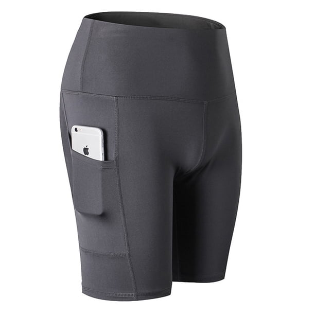 Pantalones cortos de yoga de cintura alta para mujer Deportes de entrenamiento para correr con bolsillo inclinado
