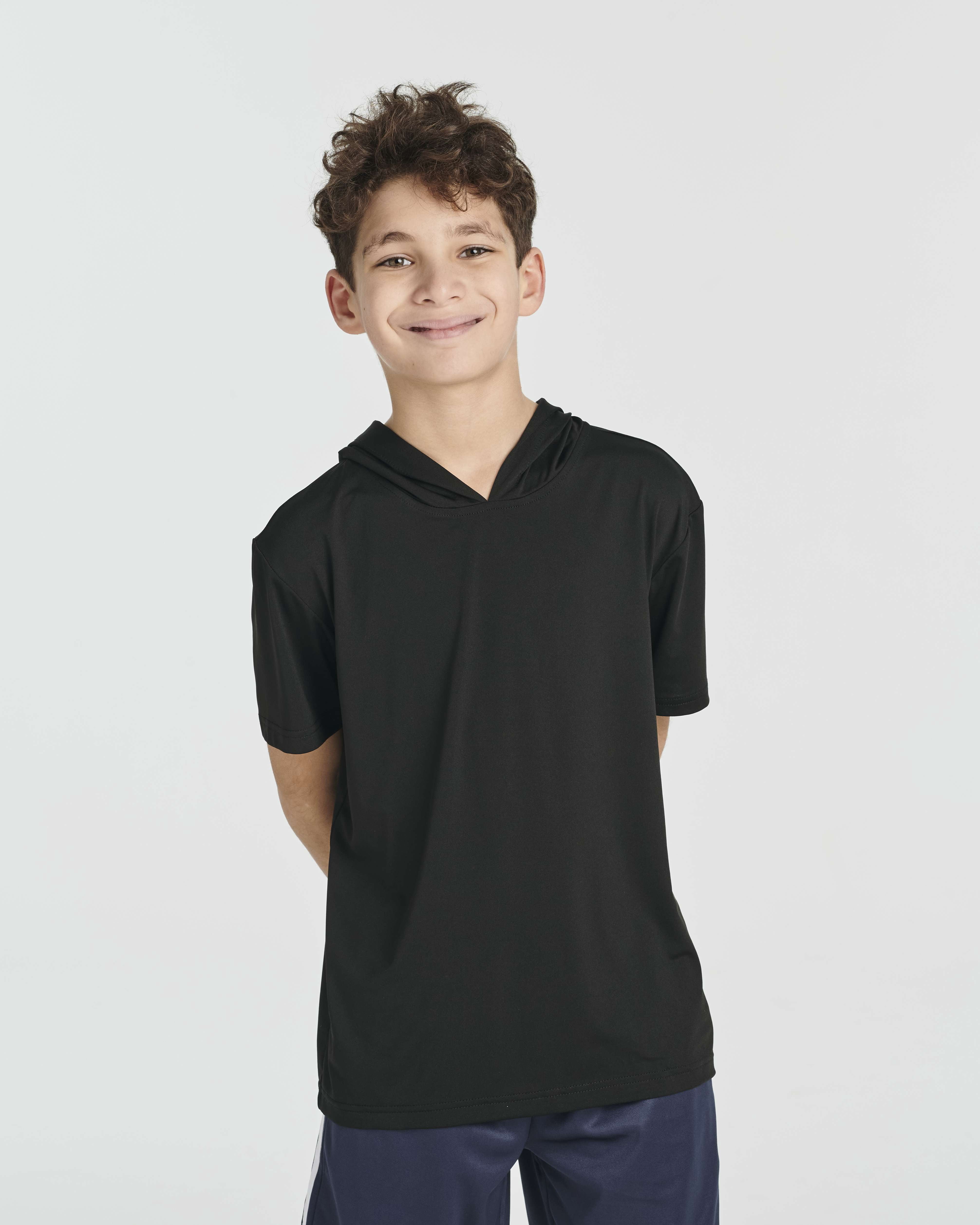 Real Essentials 3 Pack: Boys Dry-Fit Youth Teen Active Athletic Short Sleeve Workout Hoodie - Hooded Pullover Shirts